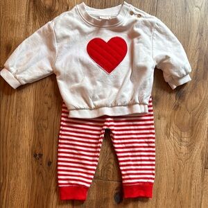 White and Red Heart Sweatshirt with Striped Pants